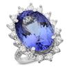 14K Gold 16.00ct Tanzanite & 1.50ct Diamond Ring