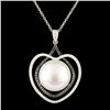 18K Gold 12.50MM Pearl & 0.49ctw Diamond Pendant