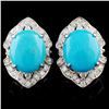 Image 1 : 14K Gold 5.50ctw Turquoise & 0.86ctw Diamond Earri