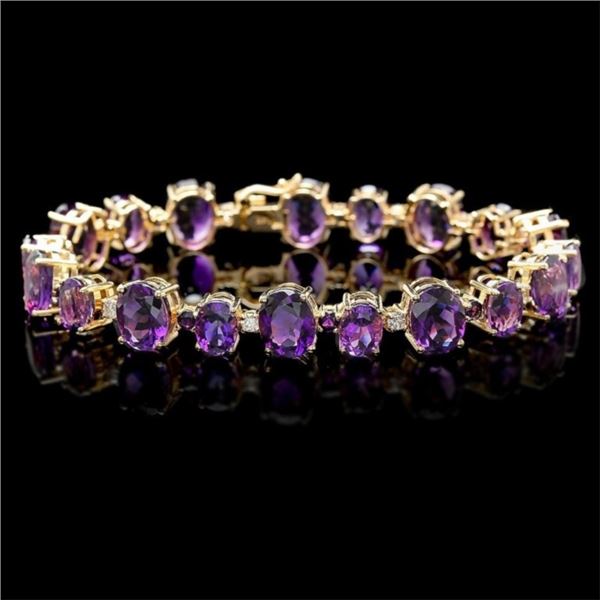 14k Gold 40.00ct Amethyst & 1.00ct Diam Bracelet