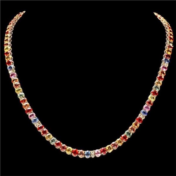 14k Gold 40.00ct Sapphire & 1.00ct Diam Necklace