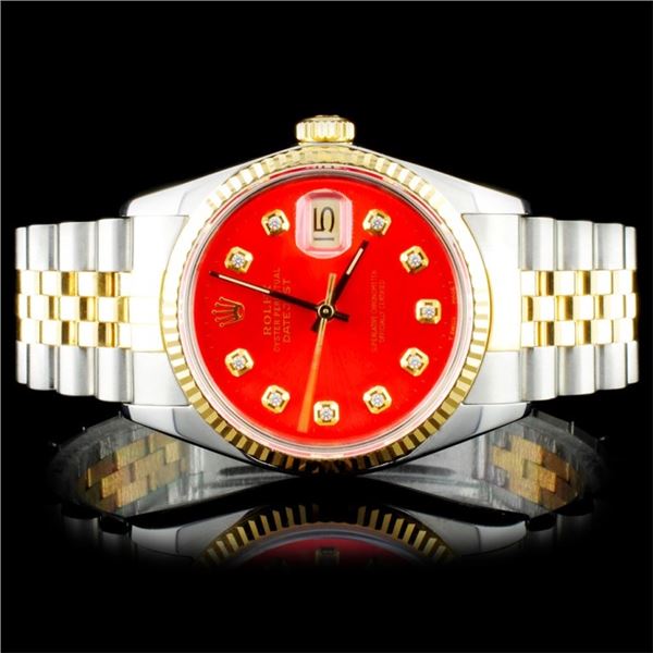 Rolex YG/SS 36MM DateJust Diamond Wristwatch