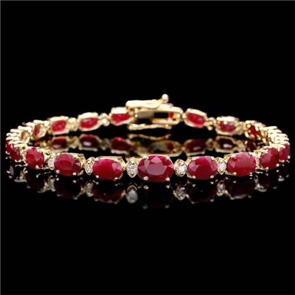 14k Gold 15.00ct Ruby & 0.50ct Diamond Bracelet