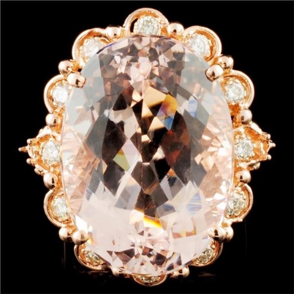 14K Gold 23.77ct Morganite & 2.10ctw Diamond Ring