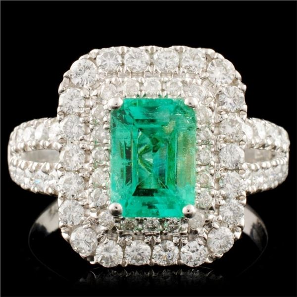 18K Gold 1.32ct Emerald & 1.19ctw Diamond Ring