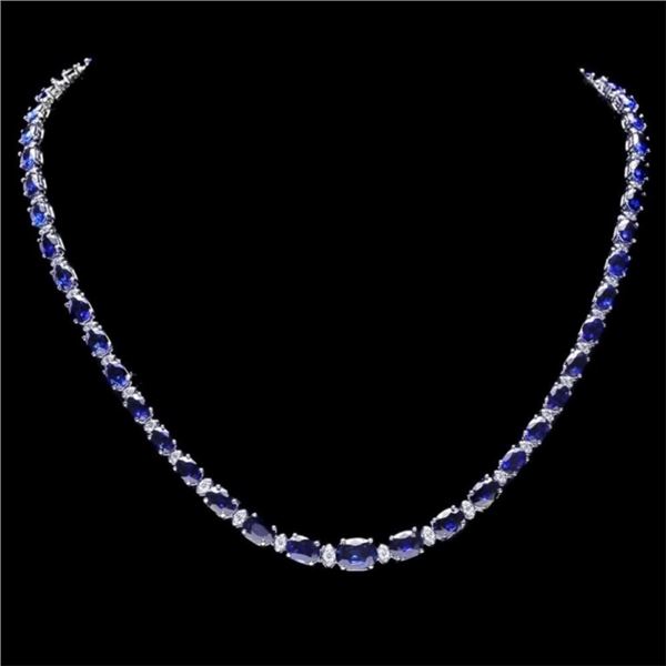 14k Gold 30.00ct Sapphire & 1.00ct Diam Necklace