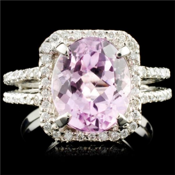 14K Gold 5.40ct Kunzite & 0.44ctw Diamond Ring