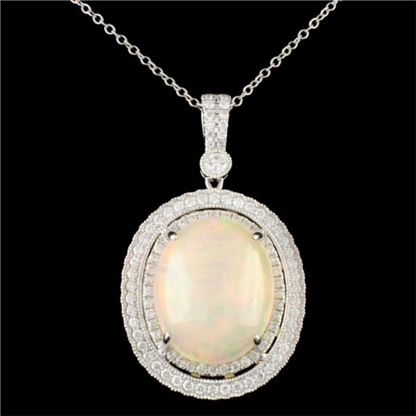 18K Gold 12.26ct Opal & 1.13ctw Diamond Pendant