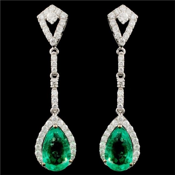 18K Gold 6.25ctw Emerald & 1.15ctw Diamond Earring