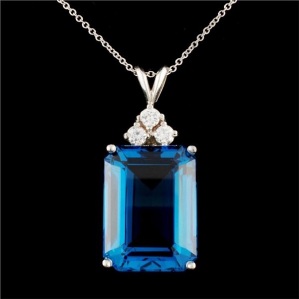 14K Gold 15ct Topaz & 0.24ctw Diamond Pendant