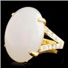 Image 2 : 14K Gold 15.00ct Jade & 0.25ctw Diamond Ring