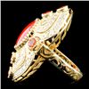 Image 3 : 14K Gold 3.02ct Coral & 1.35ctw Diamond Ring