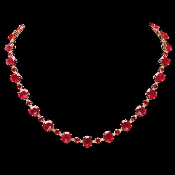 `14k Gold 54.00ct Ruby & 2.00ct Diamond Necklace