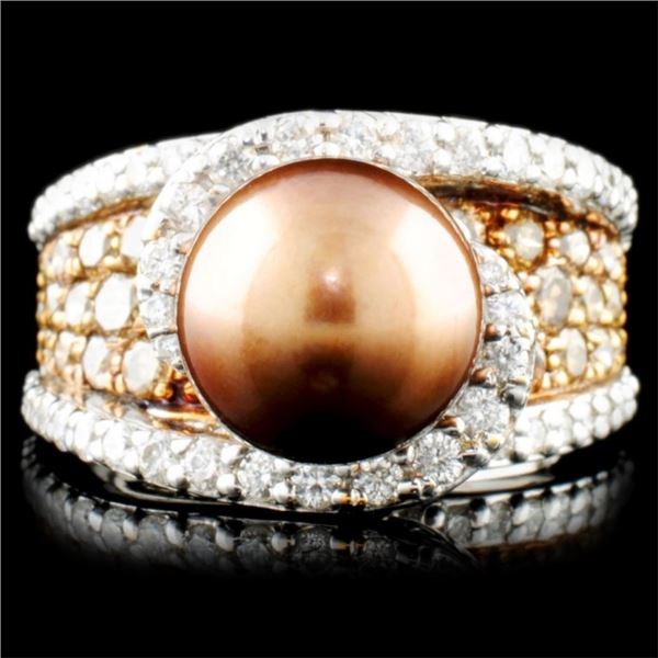 14K Gold 9.5MM Pearl & 2.48ctw Fancy Color Diamond