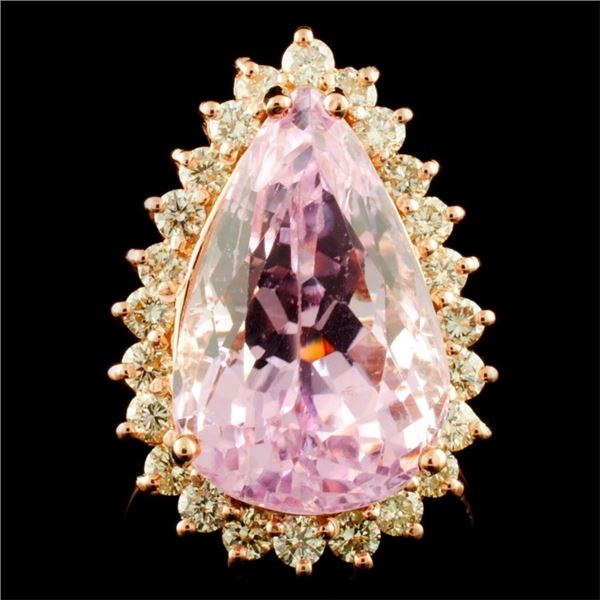 14K Gold 13.58ct Kunzite & 1.12ctw Diamond Ring