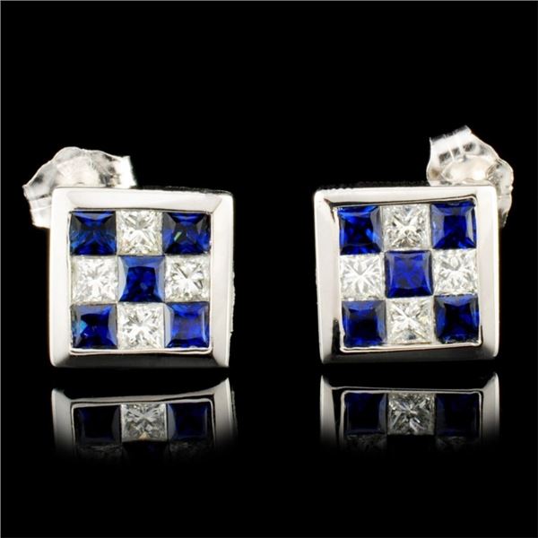 18K Gold 0.83ctw Sapphire & 0.53ctw Diamond Earrin