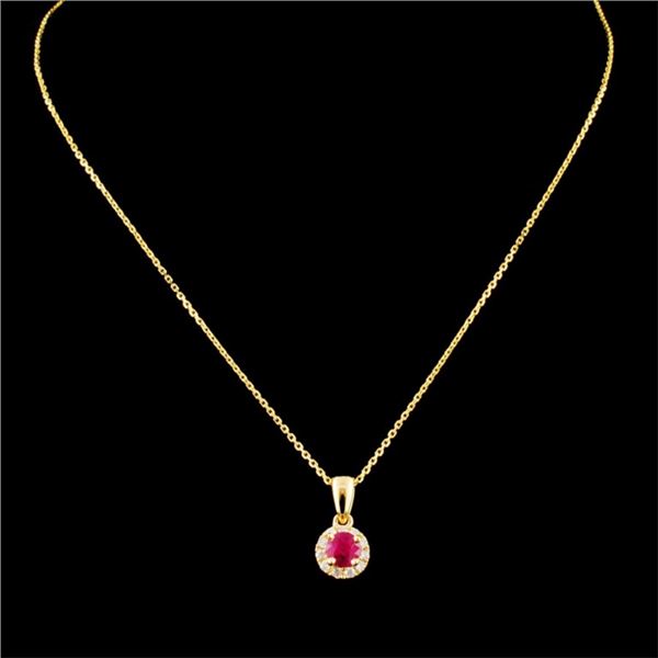 14K Gold 0.37ct Ruby & 0.09ctw Diamond Pendant