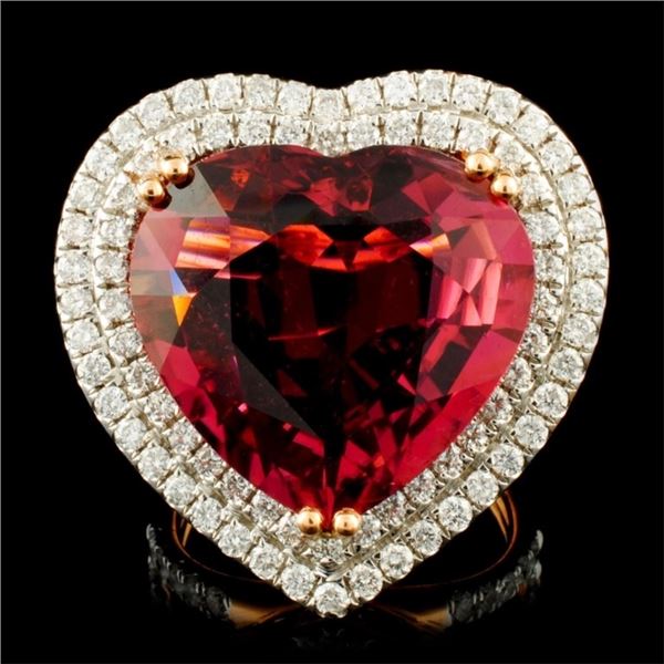 18K Gold 16.47ct Rubellite & 1.76ctw Diamond Ring