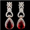 14K Gold 5.90ctw Fire Opal & 2.10ctw Diamond Earri