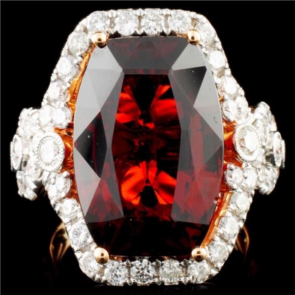 18K Gold 16.46ct Garnet & 1.81ctw Diamond Ring