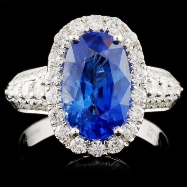 18K White Gold 3.19ct Sapphire & 0.73ct Diamond Ri