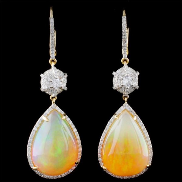 18K Gold 18.53ct Opal & 0.95ct Diamond Earrings