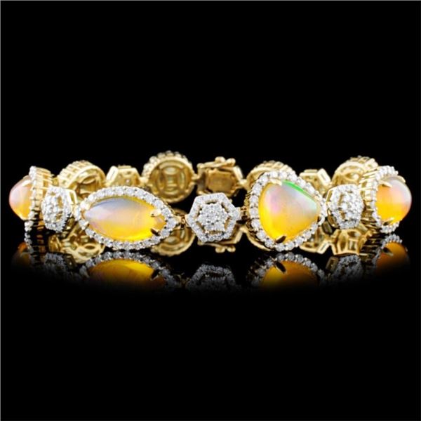 14K Gold 12.08ctw Opal & 3.08ctw Diamond Bracelet