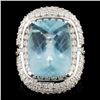 18K Gold 10.82ct Aquamarine & 3.76ctw Diamond Ring