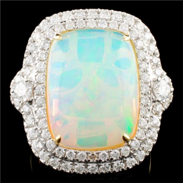 18K Gold 8.34ct Opal & 1.30ctw Diamond Ring