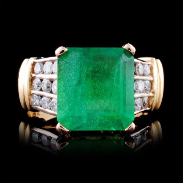 14K Yellow Gold 4.65ct Emerald & 0.63ct Diamond Ri