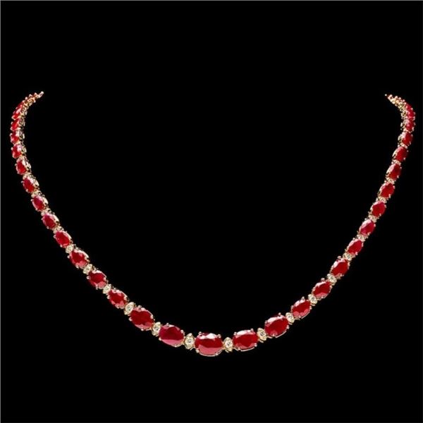 `14k Gold 30.00ct Ruby & 1.50ct Diamond Necklace