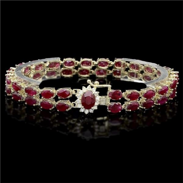 `14k Gold 20.00ct Ruby & 0.50ct Diamond Bracelet