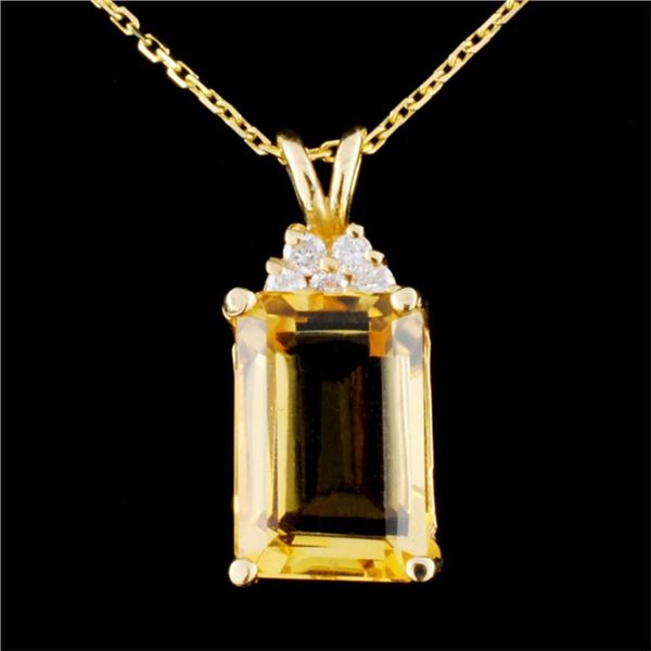 14K Gold 7.10ct Citrine & 0.17ctw Diamond Pendant