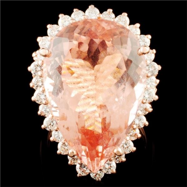 14K Gold 20.37ct Morganite & 1.21ctw Diamond Ring