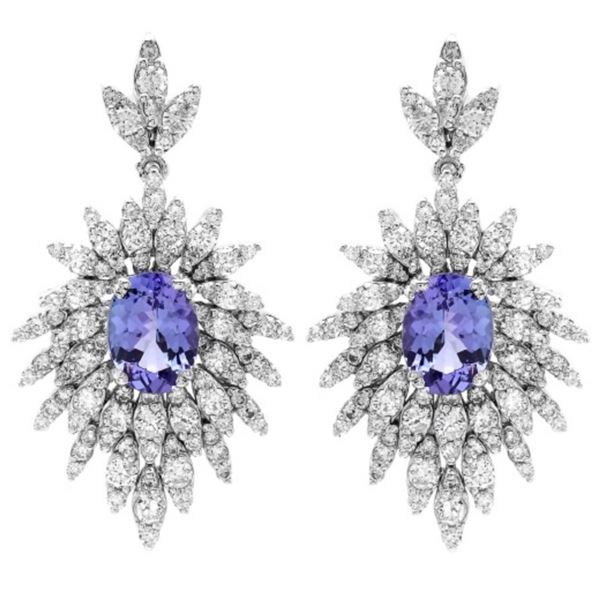 14K Gold 3.00ct Tanzanite & 2.50ct Diamond Earring