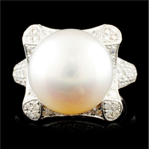 14K Gold 13.00MM Pearl & 1.45ctw Diamond Ring