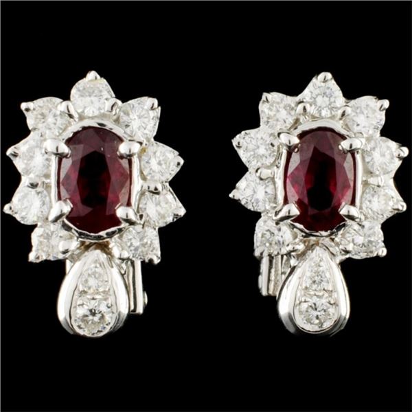 18K Gold 1.26ctw Ruby & 1.07ctw Diamond Earrings