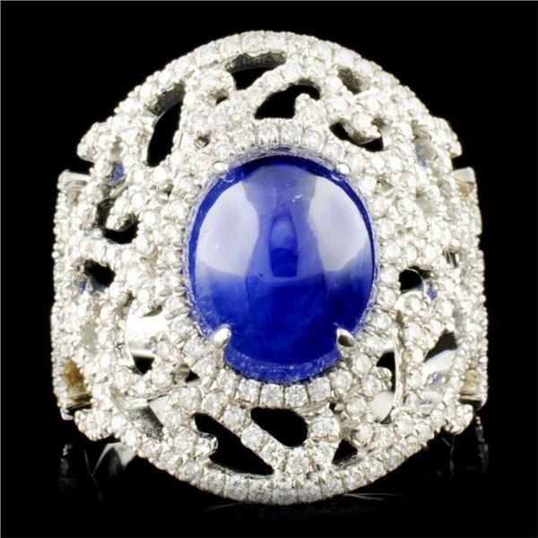 18K Gold 5.39ct Sapphire & 0.95ctw Diamond Ring