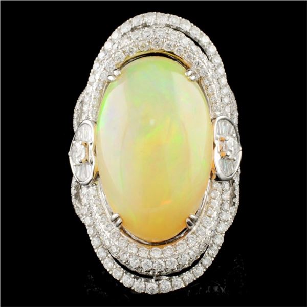 18K Gold 14.30ct Opal & 3.02ctw Diamond Ring