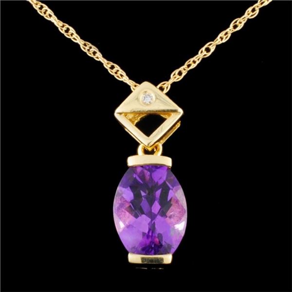 14K Gold 2.90ct Amethyst & 0.02ctw Diamond Pendant