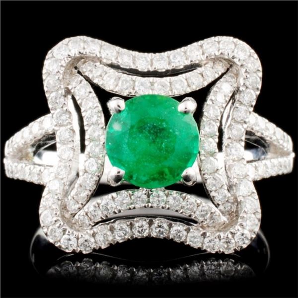 14K Gold 0.90ct Emerald & 0.60ctw Diamond Ring