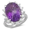 14K Gold 12.00ct Amethyst & 1.15ct Diamond Ring