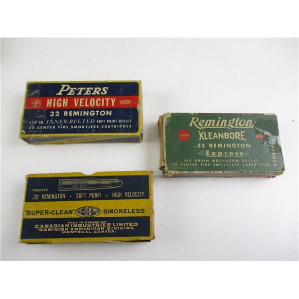 ASSORTED .32 REM COLLECTIBLE AMMO