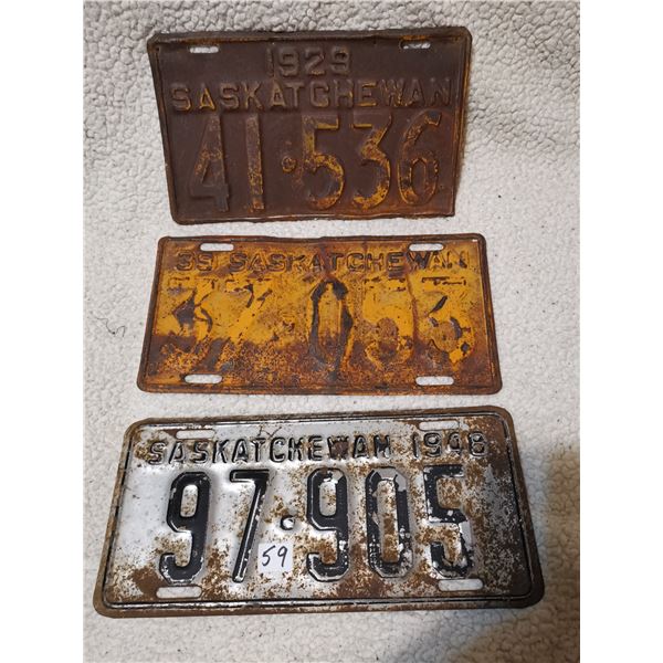 1929, 1939 & 1948 Saskatchewanlicense plates