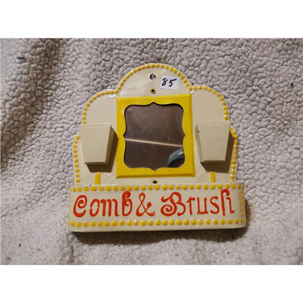 Antique tin comb &brush match holder