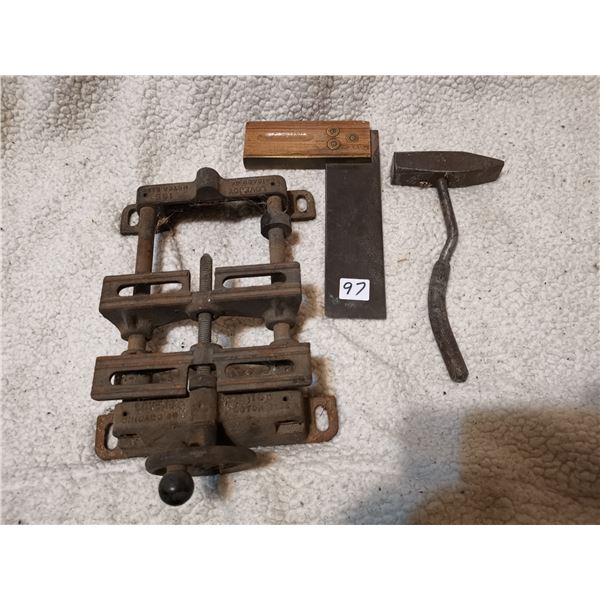 Antique square, hammer, and ?