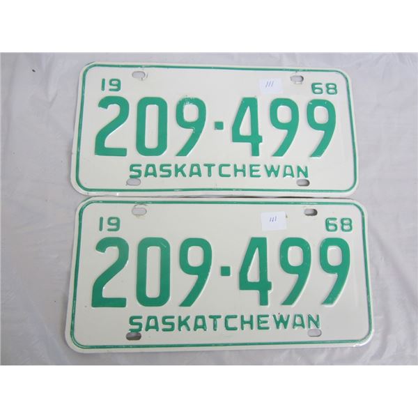 PAIR OF 1968 SASKATCHEWAN license plateS