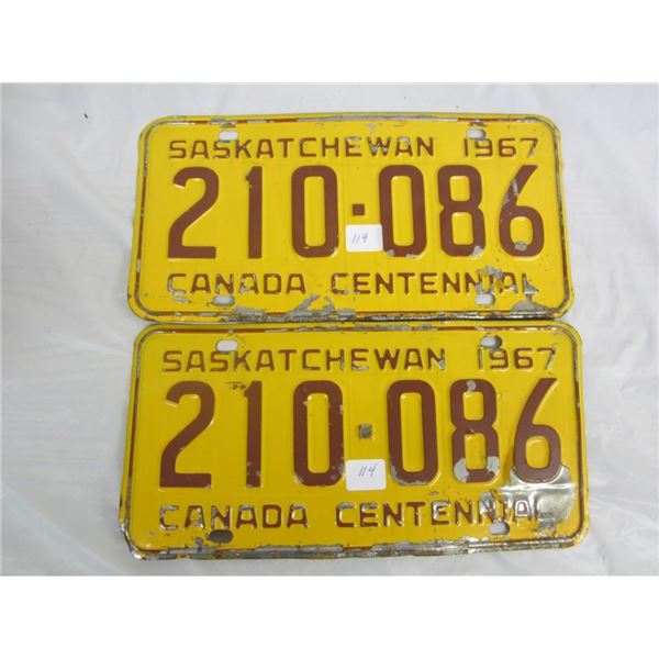 PAIR OF 1967 SASKATCHEWAN license plateS