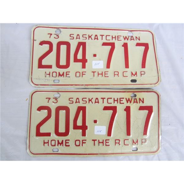PAIR OF 1973 SASKATCHEWAN license plateS