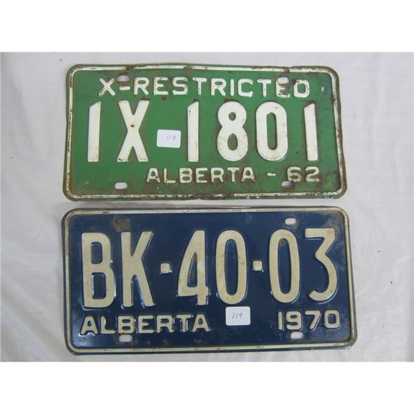 2 ALBERTA license plateS 1962 AND 1970